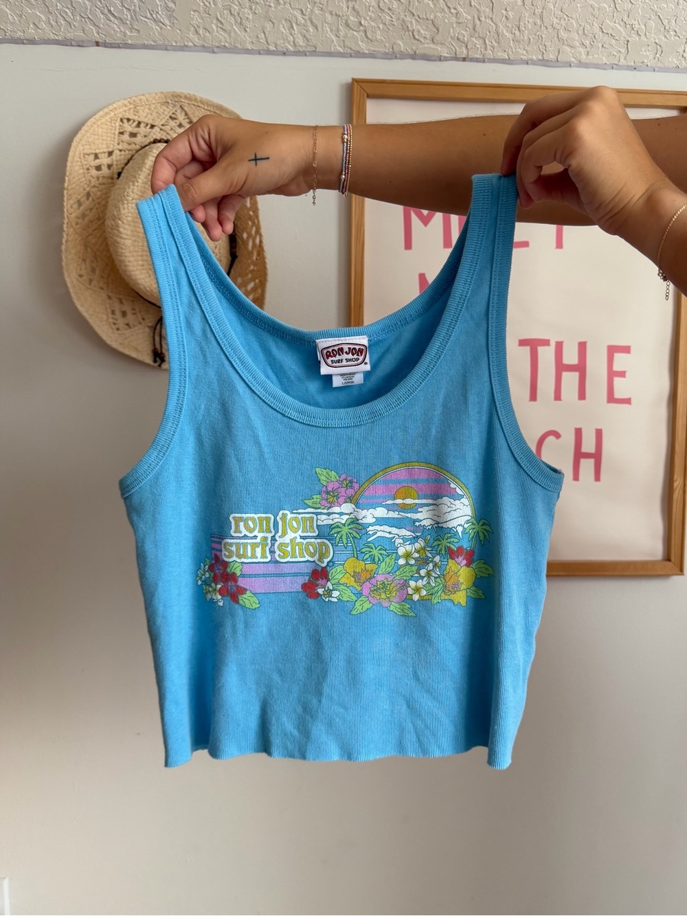 Ron Jon Bright Blue Tropical Graphic Crop Tank